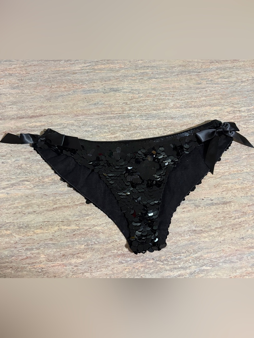 NWOT Frederick’s of Hollywood Black Sequins Bikini Panty with Ties